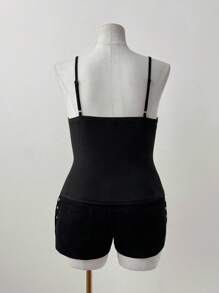 Sunspun 加大码深色哥特风格“度假”孔眼系带装饰背心 - 黑色 - 查看 2