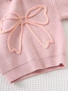 Cozy Pixies Baby Girl Bow Decor Round Neck Long Sleeve Pullover Sweater, Versatile & Comfortable,In Fall/Winter - Multicolor - View 4