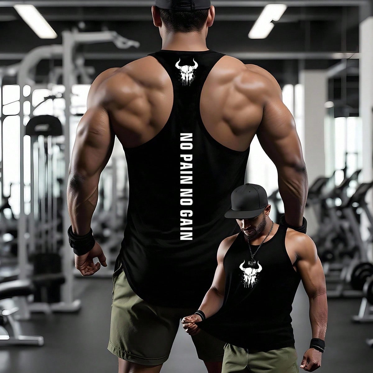 Camiseta sin mangas negra para hombre con estampado de letras motivacionales, cuello redondo, longitud regular, camiseta de entrenamiento, camiseta de