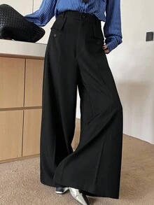 DAZY 女士宽松口袋裤，优雅休闲，春秋季女士正装裤 - 黑色 - 查看 7