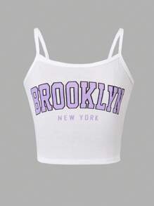 Sparklyn Teen Girl Solid Color Cropped Hoodie & Letter Print Camisole 2-Piece Set Fall Winter