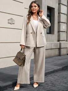 EMERY ROSE Conjunto de traje a rayas para mujer talla grande: chaqueta y pantalones, otoño/invierno - Multicolor - Ver 7