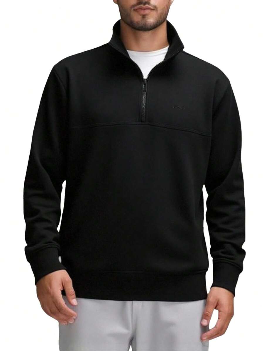 Hugo Boss Men's Zip-Up Half Placket Casual Loose Fit Hoodie - 001 Black - View 1