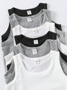 SHEIN Playful Pals 6pcs/Set Young Boy Sleeveless Top, Summer Young Boy Multi-Pack Top, Pure White Crew Neck Top, Soft And Comfortable Knit Fabric, Suitable For Daily Wear, Sports, Vacation, Can Be Paired With Sports Shorts, Denim Shorts, Suitable For Casual Daily Wear, 6pcs Top Set, Suitable For School, Vacation, Holidays - Multicolor - View 7