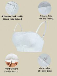 SHEIN Women's Lace Fashion Front Closure Bandeau Bra, Wireless - White - View 5