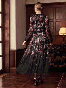 ZEYLAH Lace Patchwork Print Maxi Dress, Autumn/Winter - Black - View 3