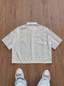 Manfinity VCAY Standard Size Men's Casual Distressed Retro Striped English Graphic Loose Fit Shirt, School - Apricot - View 2