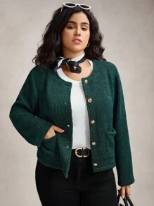 Zelara 大码休闲纯色针织夹克