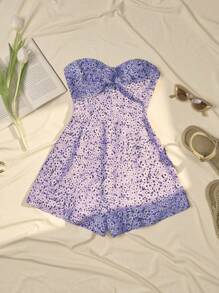 小碎花印花扭纹前筒连体衣 - 彩色 - 查看 1