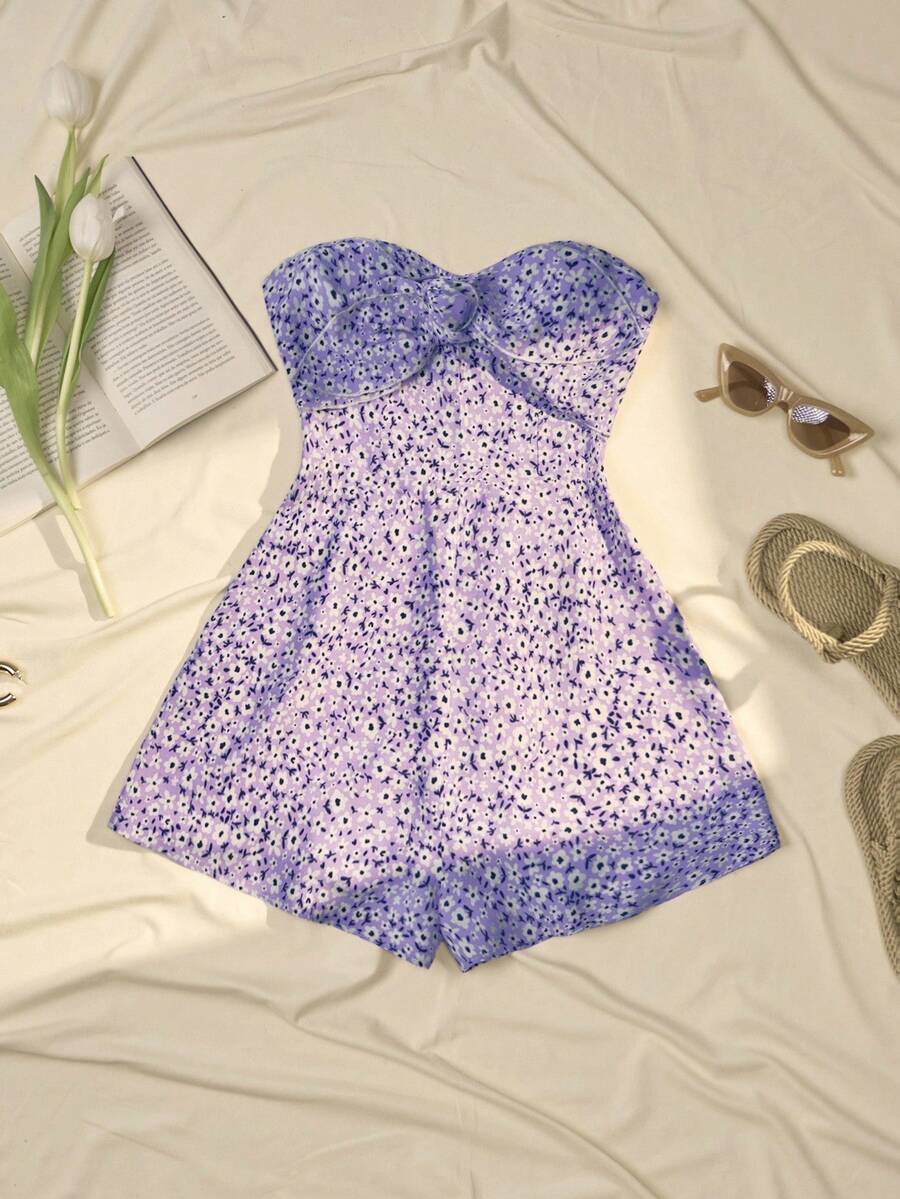 小碎花印花扭纹前筒连体衣 - 彩色 - 查看 1