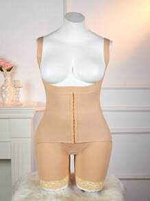 SHEIN Bộ đồ liền thân ren vá tối giản cỡ lớn - Màu be - Xem 8