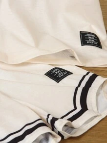 SHEIN Casuvi Kids Bộ 2 món thời trang tối giản cho bé trai, áo tay ngắn in họa tiết quả mơ phối màu cổ tròn và quần short cạp chun, thể hiện vẻ lịch lãm, phù hợp cho bé trai 4-7 tuổi mặc thường ngày khi trở lại trường. - Màu be - Xem 5