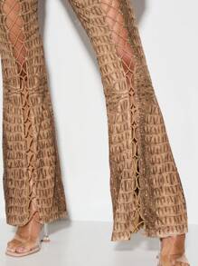 KIZN 动物印花喇叭裤高腰个性裤，侧面系带细节，度假装，节日装，波西米亚风派对晚装