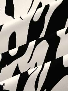 SHEIN Essnce 女士休闲不对称几何笔触印花裤，适合夏季度假 - 彩色 - 查看 6