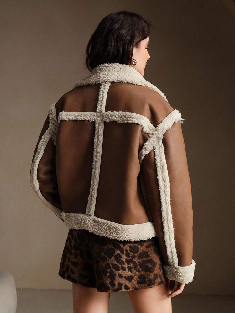 女性用ファーカラー 長袖 ダブルブレスト ルーズカジュアルジャケット、デイリーウェアやパーティーシーンに適しています、秋冬