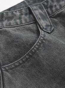 DAZY Summer Casual Denim Skirt With Asymmetrical Hem And Slanted Pockets Design Jeans Skirt - Medium Wash - View 7