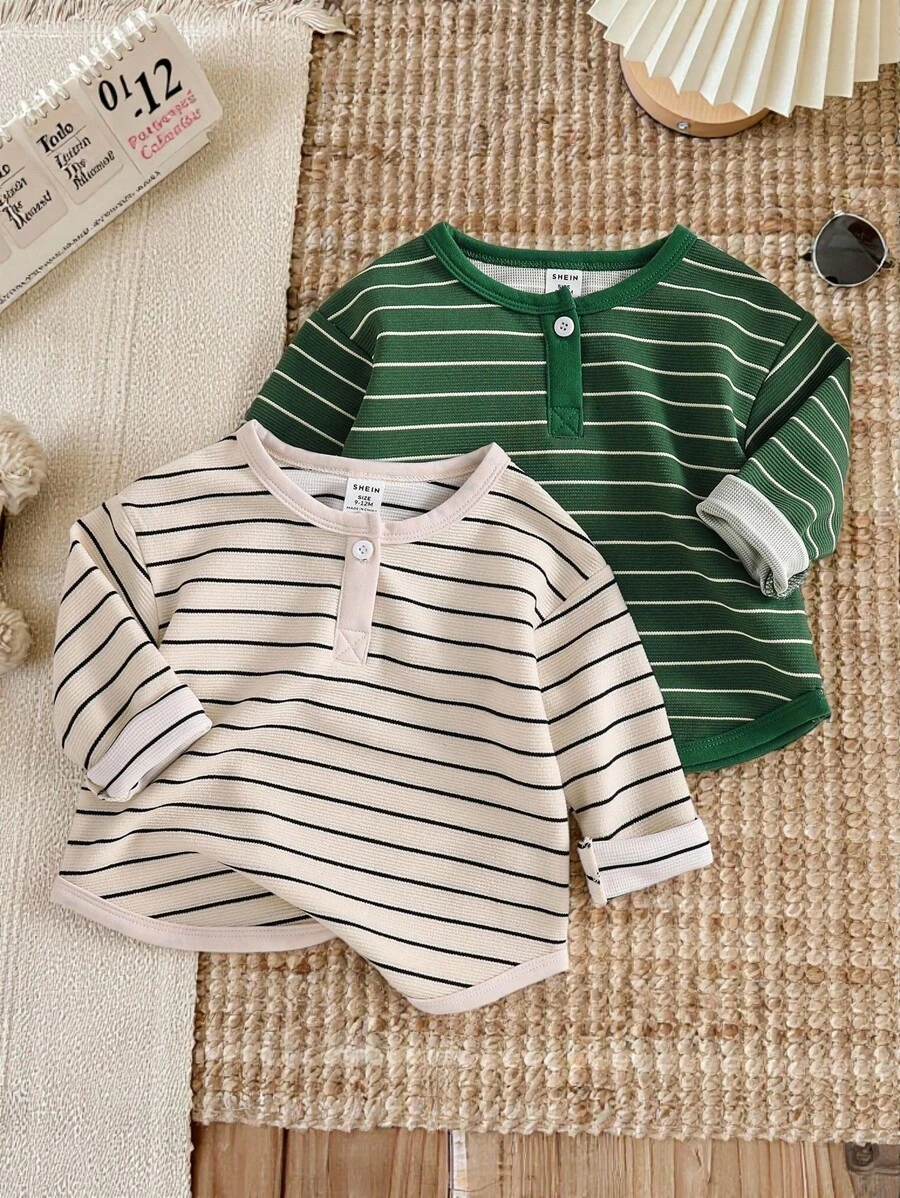 SHEIN Vintaside Kids 男婴长袖 T 恤，春秋季