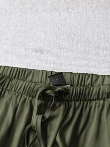 SHEIN LUNE Green Long Satin Wide-Leg Pants For Women With Casual Style Silk Pants Satin Pants Green Silk Pants Green Satin Pants Olive Green Pants - Green - View 4