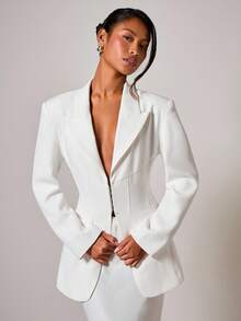 COSMINA Women's Elegant Stiff Thin Blazer, Autumn/Winter,Fall - White - View 3