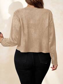 SHEIN Clasi Áo khoác da lộn đen cỡ lớn cho nữ, thanh lịch cho trang phục đi làm hàng ngày và công sở Áo khoác da lộn cho nữ Áo khoác có khóa kéo cho nữ Áo khoác ngắn Áo khoác thường ngày cho nữ Áo khoác rám nắng cho nữ, Quần áo mùa thu cho nữ - Màu be - Xem 2