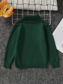 SHEIN 1 pieza Suéter holgado de cuello alto versátil de unicolor cómodo para niños pequeños, se puede usar como capa base o prenda exterior - Verde Oscuro - Ver 2