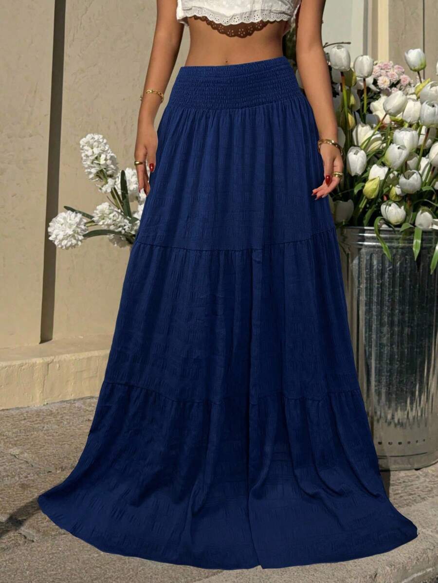 SHEIN EZwear 优雅浪漫的海军蓝大码女式长裙 - 藏蓝色 - 查看 1