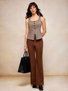 House of One Jacquard Elegant Skinny Button-Up Embellished Square Neck Tank Top Jacket Women Fall Winter Old Money Fall Outfits Business Professional Women Business Casual Woman