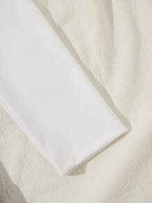 SHEIN Unity Áo thun tay dài cổ polo in họa tiết hiệp sĩ đơn giản, đa năng dành cho nữ - trắng - Xem 4