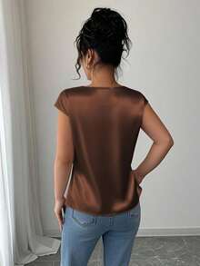 Franclia Áo sơ mi nữ kiểu Pháp có nơ, cổ áo bất đối xứng màu mơ - màu nâu - Xem 2