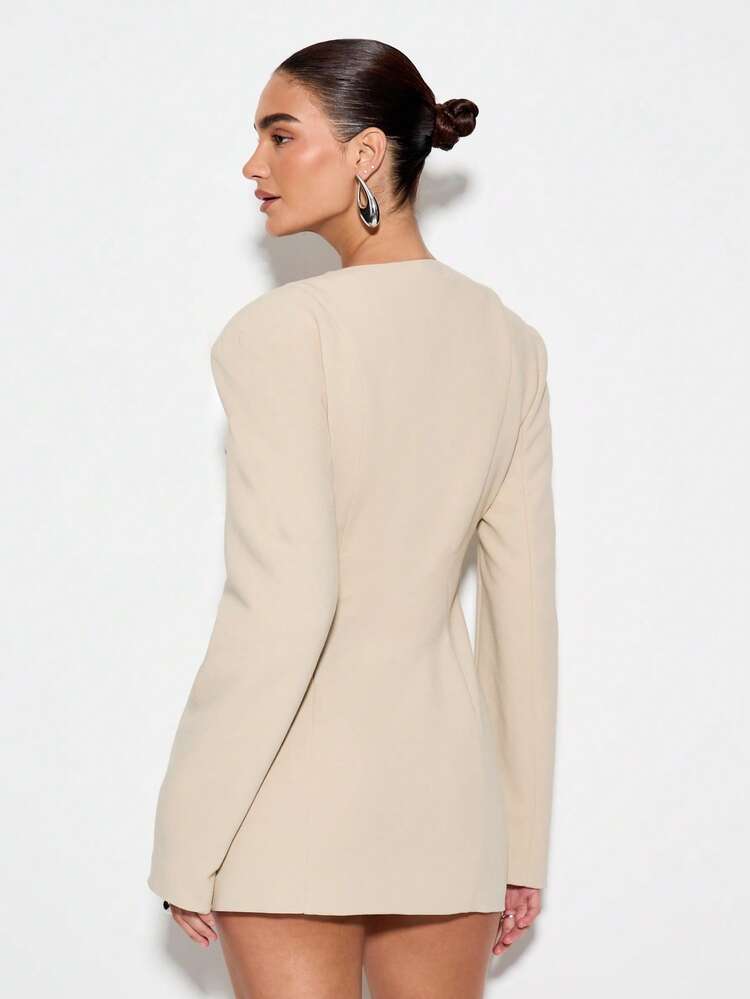 KIZN Chic Blazer Mini Dress Long Sleeve Button Front Business Professional Formal Special Occasion Office Wear Double Breasted Wedding Guest Autumn Winter