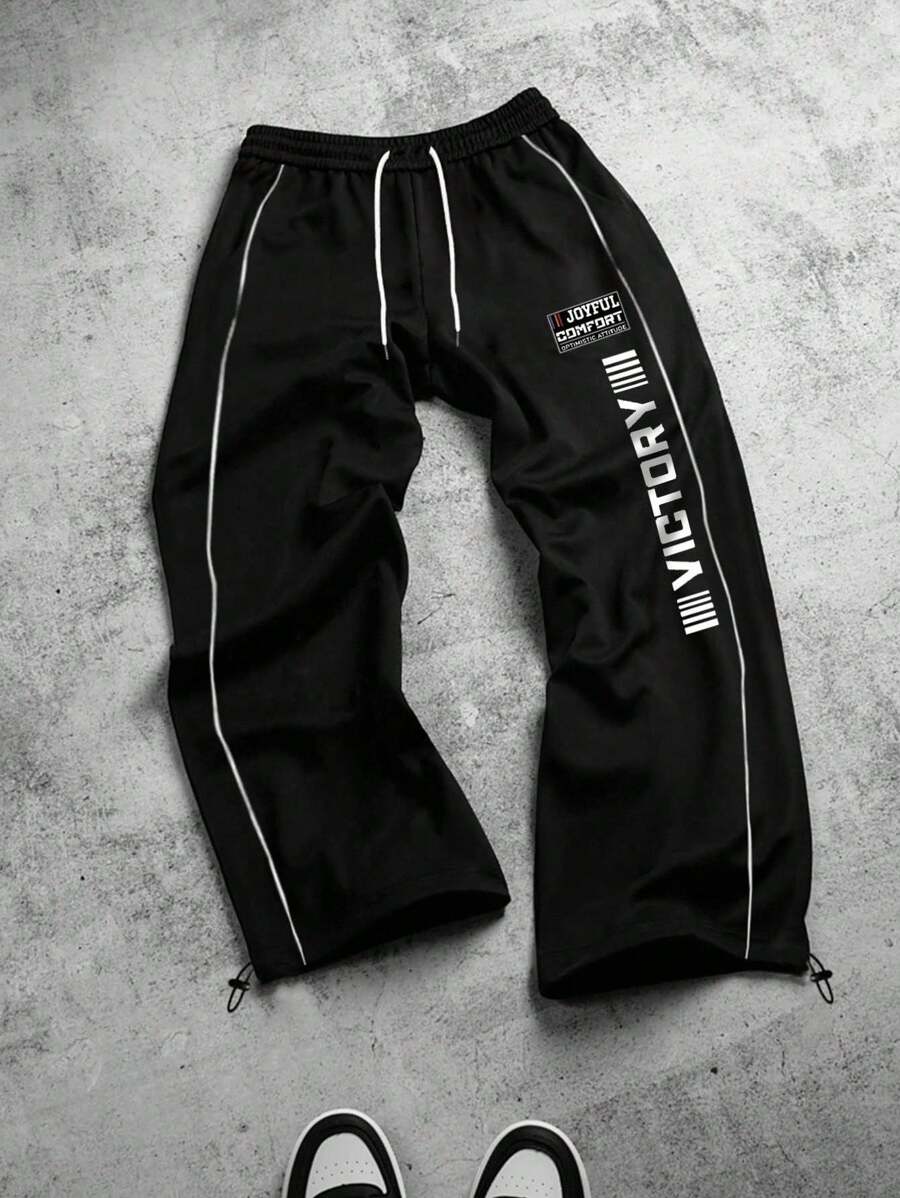 Manfinity Sport Corelite 男士休闲日常字母图案抽绳腰运动裤