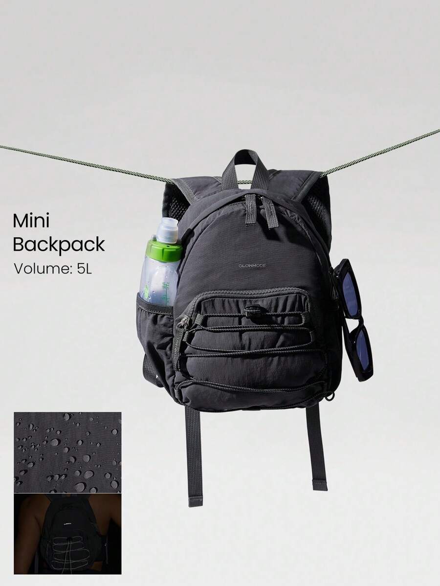 GLOWMODE Mochila pequeña de uso diario y casual con 5L de capacidad, bolsillos exteriores laterales, correas reflectantes ajustables - Gris Oscuro - Ver 1