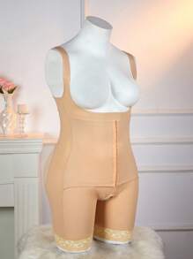 SHEIN Bộ đồ liền thân ren vá tối giản cỡ lớn - Màu be - Xem 7
