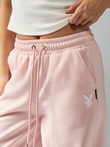 Missguided x Playboy Wide Leg Sweatpants Loungewear Pants High Waist Stretch Casual Fall Winter Bottoms - Baby Pink - View 6