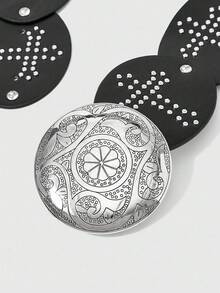 ROMWE Hippie 1 件女士黑色铆钉十字扣腰带，适合日常穿着和万圣节的多功能配饰 - 黑色 - 查看 3