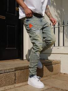 Manfinity Homme Men's Casual Ripped Pocket Distressed Simple Design Denim Jeans Going Out Hang Out Commute Vacation Street - Light Wash - View 5