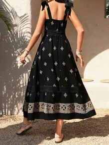 SHEIN LUNE Ladies' Elegant Summer Vacation Long Dress - Black - View 2