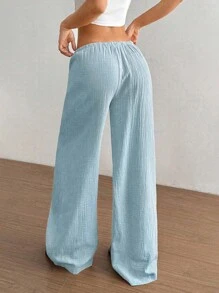 Flirla Women's Ultra Low Rise Casual Cotton Straight Leg Pants Fall Cloth For Women - Blue - View 2