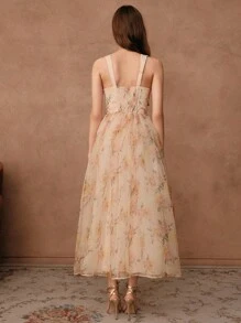Savoree Elegant & Romantic Floral Print Tie-Up Dress, Suitable For Dates And Occasions, All Season - Dusty Pink - View 2