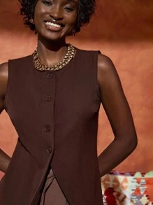 Bóhologie Women's Button Front Elegant Vest Top - Brown - View 3