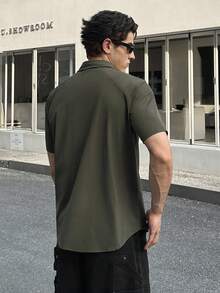 SWAVVY Men's Gold Striped Embroidered Slim Fit Casual Green Shirt - Brown - View 2