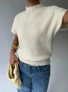 Aloruh 女士休闲纯色简约立领短袖毛衣