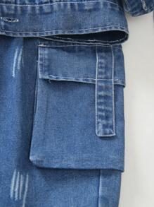 SHEIN 2 Stücke Jungen Denim Jacke mit Kragen & Loose Fit Jeans Set, Jacke mit Knopfdesign für einfaches Anziehen, Hose mit einzigartigen Taschen, angenehm weiches Material, geeignet für tägliche Ausflüge, Schule, Urlaub, Veranstaltungen, Schulanfangszeit - Mittele Waschung - Übersicht 8
