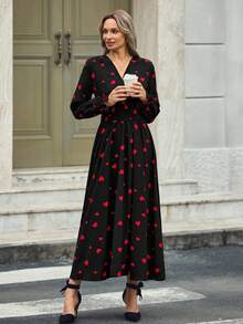 EMERY ROSE Mid-Length Criss-Cross Waist & Neck Strap Design Dress, Valentine's Day - Red and Black - View 4