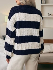 Louniche 双色粗针织落肩毛衣，长袖上衣