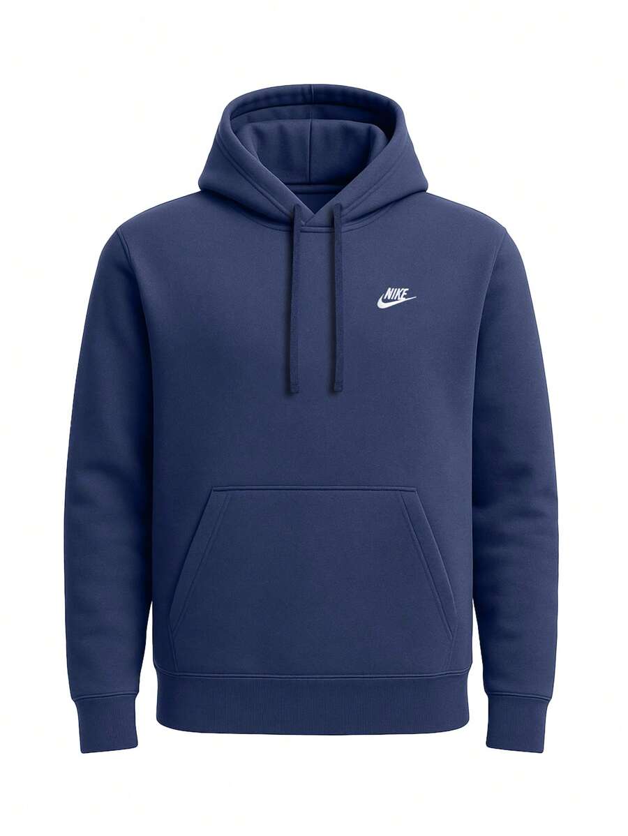 Nike Men's Hooded Sweatshirt With Drawstring, Sportswear Club Fleece - Navy Blue - View 1