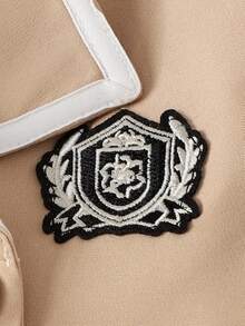 SHEIN Explorewe 2 件套女童领上衣 + 百褶腰裙套装，2025 年开学季年轻女孩学院风运动装 - 卡其色 - 查看 4