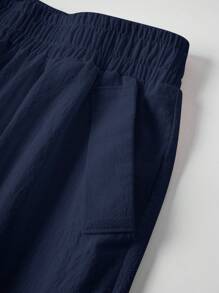 Rusticease 女士纯色松紧腰口袋阔腿宽松休闲裤棉质短裤女夏季短裤舒适短裤女式休闲短裤海军蓝女式短裤秋季 - 藏蓝色 - 查看 5