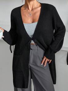 EURMUSE Áo len cardigan nữ có chi tiết nơ - màu đen - Xem 1