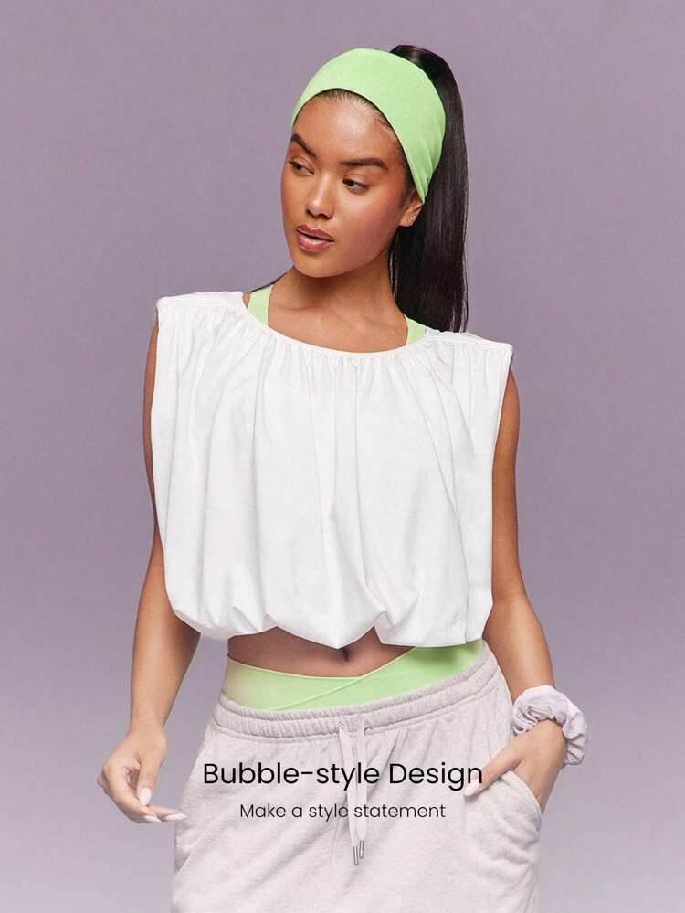 Top corto de algodón pima con escote en V profundo, sin mangas, estilo burbuja, ligero y elástico, para uso diario y casual